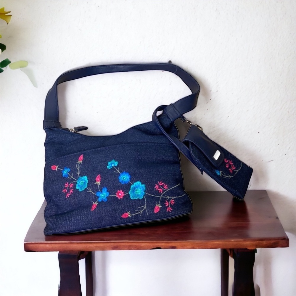 ✨NWT Croft & Barrow Vintage Y2K Denim Embroidered Floral Shoulder Purse - Picture 10 of 10